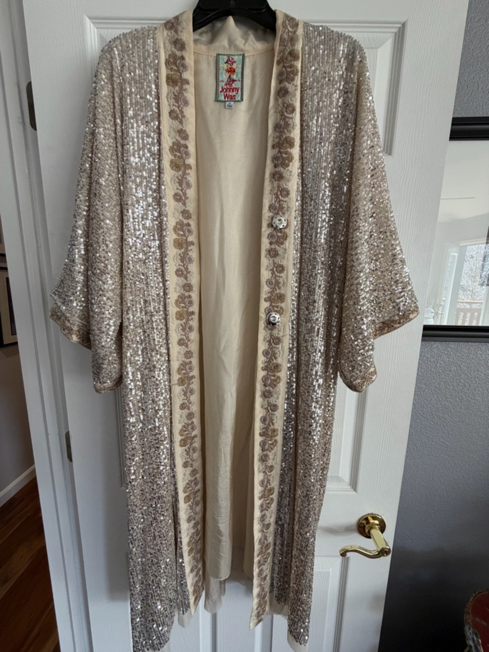 Johnny Was Sequin Kimono Duster in Champagne - Picture 2 of 7